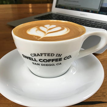 cappuccino, latte art, keramický pohár, Kavárna v San Diegu, detail, káva, Stylový šálek, kavárna, káva umění, san diego káva