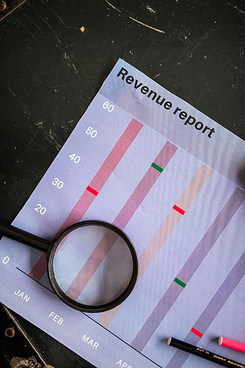 büyüteç, dikey çubuk grafiği, gelir raporu, Aylık Veri Analizi, Finansal Analiz, iş raporu, Veri goruntuleme, grafik analizi, Büyütülmüş Görünüm, kağıt grafiği, Finansal Veriler