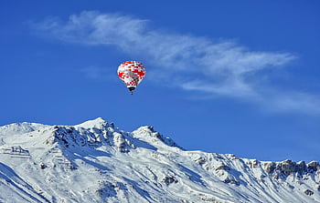 les montagnes, paysage, hiver, neige, la nature, ballon, montgolfière, paradis, saison, aventure