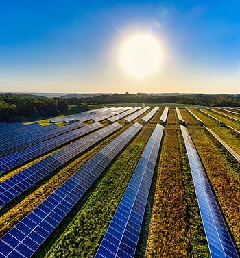 solar farm, sunny day, aerial view, solar panels, Red Wing, MN, harnessing energy, renewable energy, solar energy, green energy, solar power
