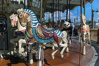 carousel, merry-go-round, horses, colorful, fun, amusement, fair, childhood, vintage, park, ride