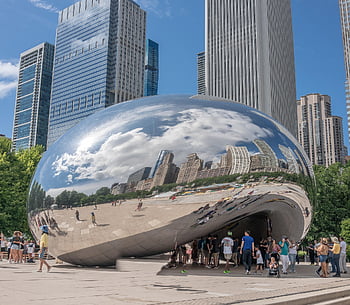 bab, emlékmű, Chicago, felhő kapu, városi, építészet, város, épületek, illinois, park, visszaverődés