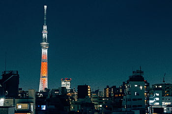 tokyo skytree, gece fotoğrafçılığı, şehrin silueti, aydınlatılmış kule, şehir manzarası, gece görüşü, Tokyo dönüm noktası, gökdelen, şehir Işıkları, gece çekimi, mimari fotoğrafçılık