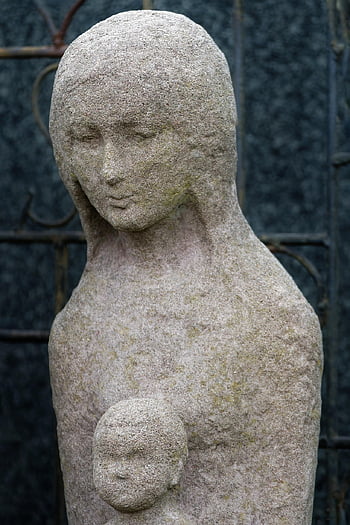 sculpture, stone, cemetery, article, mystic, woman, baby, religion, tomb, sadness