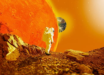 Astronaut, Planeten, Mars, Erde, Sonnensystem, Platz, beginnt, Raumschiff, zusammengesetzt, Universum