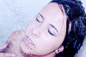 žena, sprcha, voda, tvář, Mokré vlasy, detail, osvěžující, stříkající, hygiena, relaxace, čistota