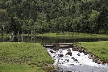 jezero, proud, tekoucí voda, voda, Příroda, krajina, Národní park Potatso, Národní park Pudacuo, Čína, prc, Čínská lidová republika