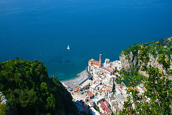 atrani, 연안의, 캄파니아, 자연, 바다, 바닷가, 휴가, 낭떠러지, 묵상, 바위, 경치