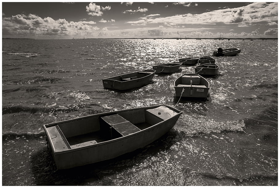 lodí, voda, Černý a bílý, Andernos, bassin d'arcachon, krajina, odrazy, uklidnit, horizont, mraky, moře