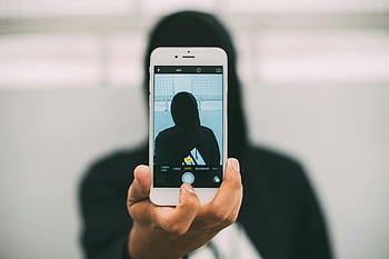 fotografování, iphone, mikina, tajemný selfie, chytrý telefon, s selfie, osoba v mikině, drží telefon, selfie s telefonem, chytrý telefon selfie