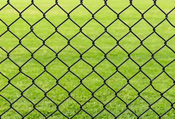 Drátěný plot, yard, detailní pohled, rozmazaný zelený trávník, denní světlo, venkovní, bezpečnostní plot, kovový plot, zelená tráva, oplocení, hranice