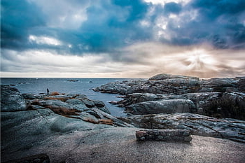 hav, kysten, klipper, horisonten, himmel, skyer, sollys, ocean, kyst, klippekyst, natur