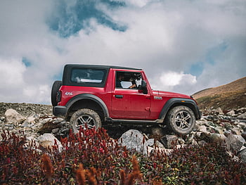 Červená 4x4, suv, extrémní terén, skalnatý terén, venkovní dobrodružství, náročný terén, terénním vozidlem, Nastavení dobrodružství, Auto 4x4, jízda terénem, červené auto