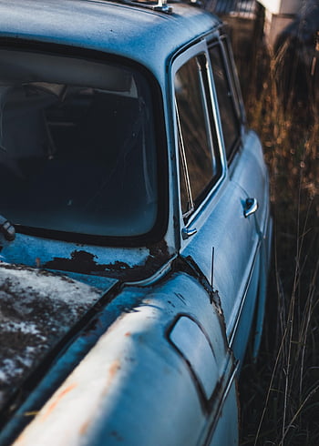 starý, starý brod, brod, opuštěný, auto, odpadky, tapety na plochu, haraburdí, modrý, zničeny