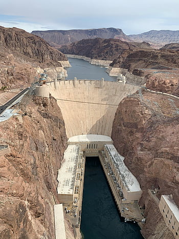 Hooverova přehrada, dron výstřel, řeka colorado, nevada, architektura, letecký pohled, kaňon, Vodní nádrž, vodní přehrada, horské krajiny, inženýrský zázrak