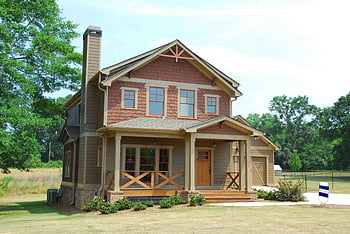 brown 2-storey house, charming single-family home, porch, lawn, trees, real estate, exterior, residential, two-story, front yard, suburban