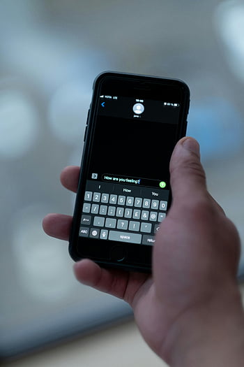 smartphone, texting, close-up, indoor, blurred background, hand, mobile phone, digital communication, keyboard, message, technology