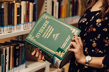 woman, book, bookshelf, Russian literature, library, focused study, environment, reading, education, study, book collection