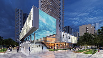 budov, architektura, 3D vykreslování, moderní budovy, vnější, moderní, nákupní centrum, obchodní dům, mrakodrapy, světla, noc