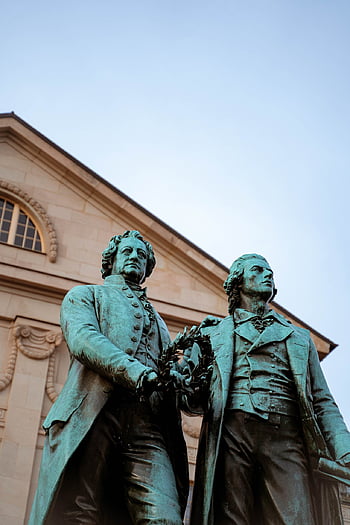 weimar, goethe, schiller, germany, poet, bronze, statue, history, sculpture, thinker, culture