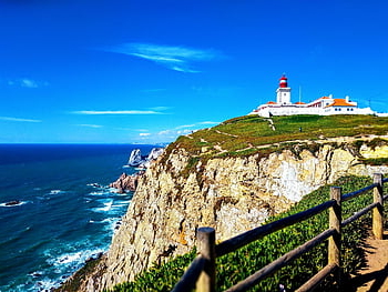 cabo de roca, Portugalsko, sintra, maják, mezník, oceán, letní, skalnaté, pláž, slunný, Příroda