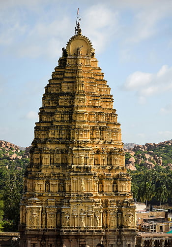virupaksha chrám, hampi, Indie, starověké architektury, světového dědictví UNESCO, chrámové struktury, historické místo, indický chrám, Chrámy v Hampi, kulturní dědictví, architektura chrámu