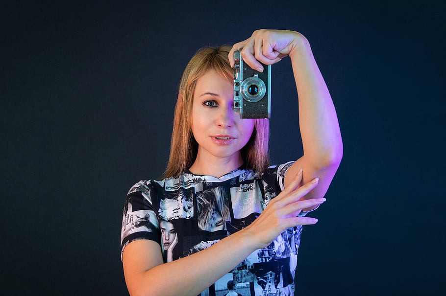 woman, camera, retro, vintage, hobby, photographer, old Camera, lens, portrait, pretty, woman With A Camera