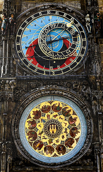relógio astronômico de Praga, signos do zodíaco, desenhos medievais, fechar-se, relógio histórico, Praga, relógio astronômico, zodíaco, medieval, mostrador do relógio, Relógio de Praga