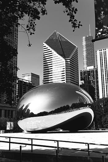 felhő kapu, Chicago, modern kerület, fekete és fehér, látszólagos háttér, szobor, híres emlékmű, városi Tájkép, fényvisszaverő felület, városkép, belvárosi chicago