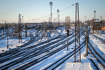 ferrovia, rotaie, traversine, trasporto, treni, ferro, strada, frecce, bottino, inverno, cielo