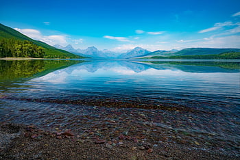 národní park ledovec, jezero mcdonald, jezero, hory, scenérie, národní park, montana, skalnaté hory, Příroda, odraz, ohromující