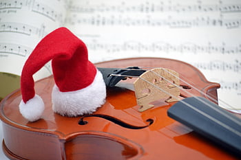 karácsonyi motívum, karácsonyi koncert, karácsonyi parti, karácsonyi zene, karácsonyi énekeket, hegedű, hangszer, zene, santa kalap, Kotta, notenblatt