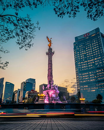 anděl nezávislosti, Mexico City, památník, soumrak, Moderní mrakodrapy, panoráma města, městský, mezník, večer, architektura, cestovat