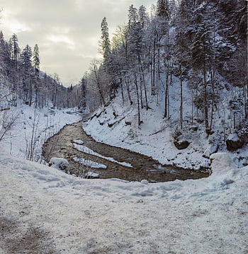 europe, germany, bavaria, partnachklam, gorges, rocks, winter, snow, panorama, river, alps