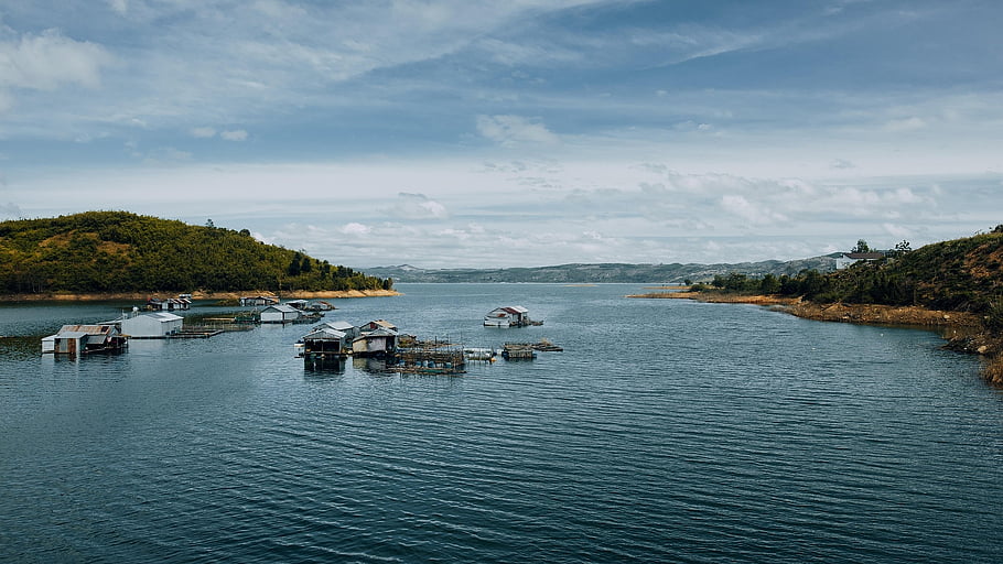 domy, Příroda, jezero, voda, hora, Dům