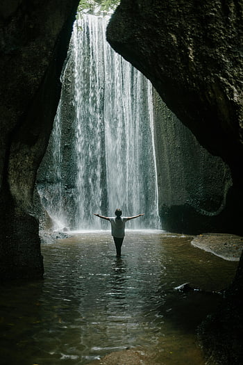 waterfall, Bali, Indonesia, hidden waterfall, serene moment, woman, gorge, nature, travel, adventure, outdoor