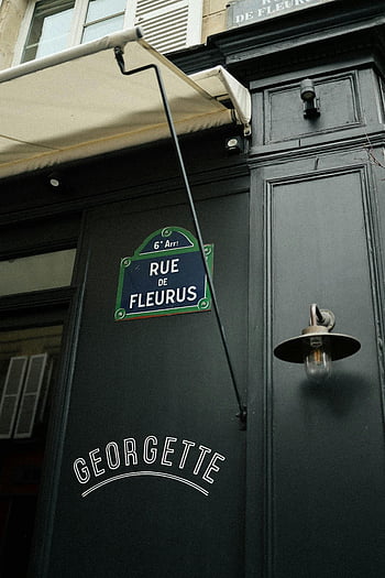 Pariser Restaurant, Rue de Fleurus, Georgette-Fassade, Aussenansicht, Pariser Straßenschild, 6. Arrondissement, Französisches Restaurant, Pariser Architektur, detaillierte Ansicht, Straßenschild, Paris, Frankreich