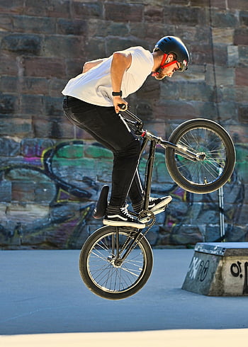 kerékpár, bmx, szabad stílus, akrobatika, Ugrás, sport-, szélső, hajtás, trükk, emberi, darab
