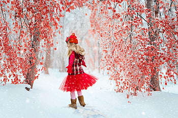 Winter, Kind, Schnee, schneebedeckt, kleines Mädchen, rot, Natur, kalt, kühl, Winterszene, Winterszene im Freien