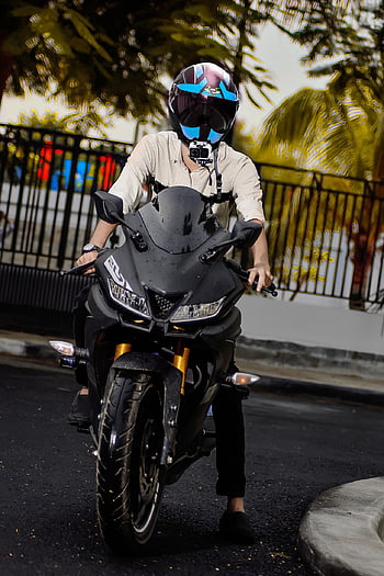 yamaha yzf-r15, pengendara sepeda, sepeda motor, kendaraan, jalan, Gambar r15 Pro Boy, Unduh Gambar Anak Laki-laki Yamaha R15, Foto pengendara sepeda motor, Pose Foto Biker, Foto Anak Laki-laki Kulit Hitam R15 Baru yang Bergaya, Gambar Anak Laki-laki Bergaya Biker