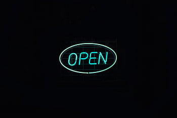 neonový nápis, otevřené znamení, Vibrující Neon, tmavé pozadí, Propagace podnikání, zářící značka, Neon Open, značení stěn, neonové osvětlení, Obchodní značení, Noční znamení
