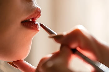makeup, rtěnka, rty, kartáč na rty, krása, tvář, žena, detailní