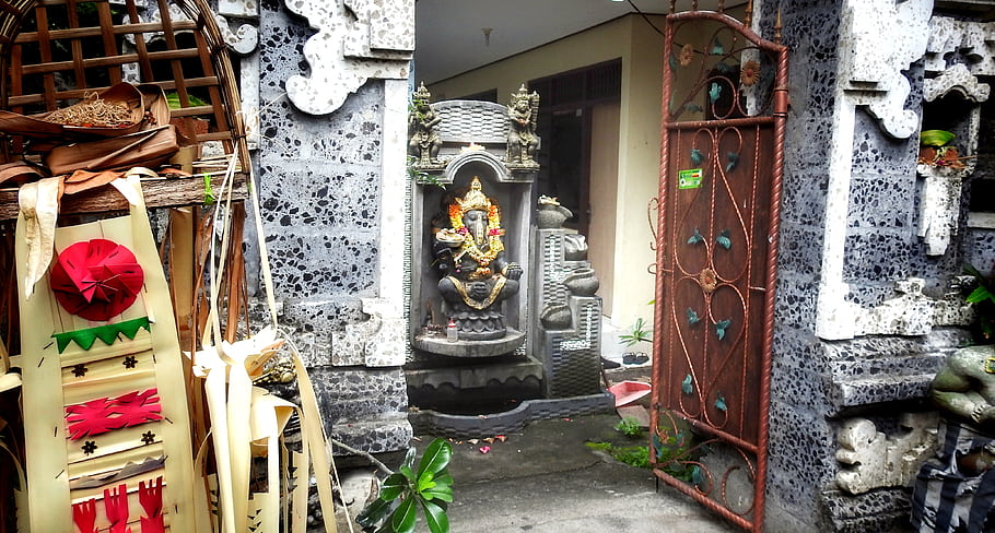 ganesh, aprire la porta, bali, Indonesia, statua, tempio, arte, decorazione, all'aperto, cultura, architettura