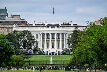 Bílý dům, Washington DC, mezník, zeleň, turistů, pohled, historické budovy, americká vlajka, Prezidentská rezidence, architektura, venkovní scénu