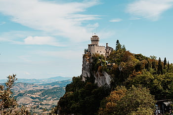 San Marino, góry, zamek, krajobraz, Włochy, Natura, sceneria