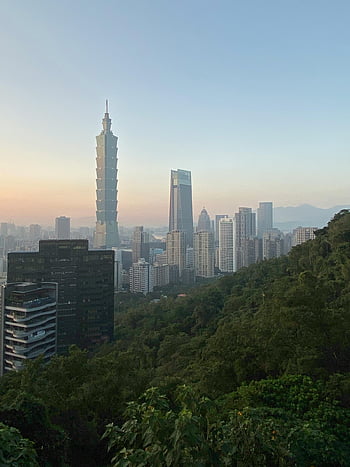 taipei, taipei 101, panoráma, Moderní mrakodrapy, městské krásy, zelená hora, panoráma města, svítání, tchaj-wan, výhled na město, krajina