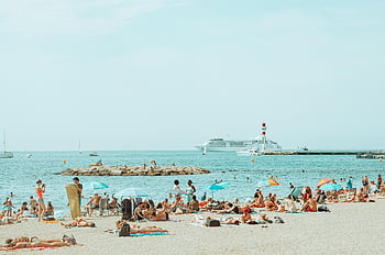pláž, lidé, letní, Dovolená, turistů, písek, pobřeží, moře, oceán, Příroda, loď