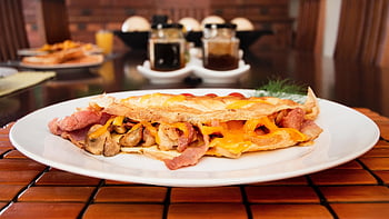 Omeleta, snídaně, jídlo, slanina, vejce, kuchyně, vejce omeleta, Lahodné, anglická snídaně, detailní, fotografování potravin