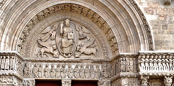 entrance, risen Christ, arch, sculpture, ornaments, gothic, architecture, jesus, christ, evangelists, france
