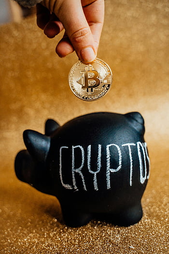 Bitcoin, tirelire, crypto, des économies, investissement, main, crypto-monnaie, Pièce d'or, planification financière, monnaie numérique, bandoulière au tableau